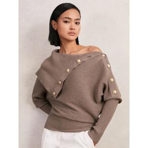 REISS Lexi Rib-Knit Button Shawl Jumper